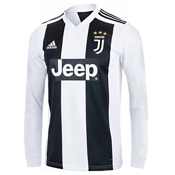 Camiseta Juventus Replica Primera Ropa ML 2018/19 Blanco Negro